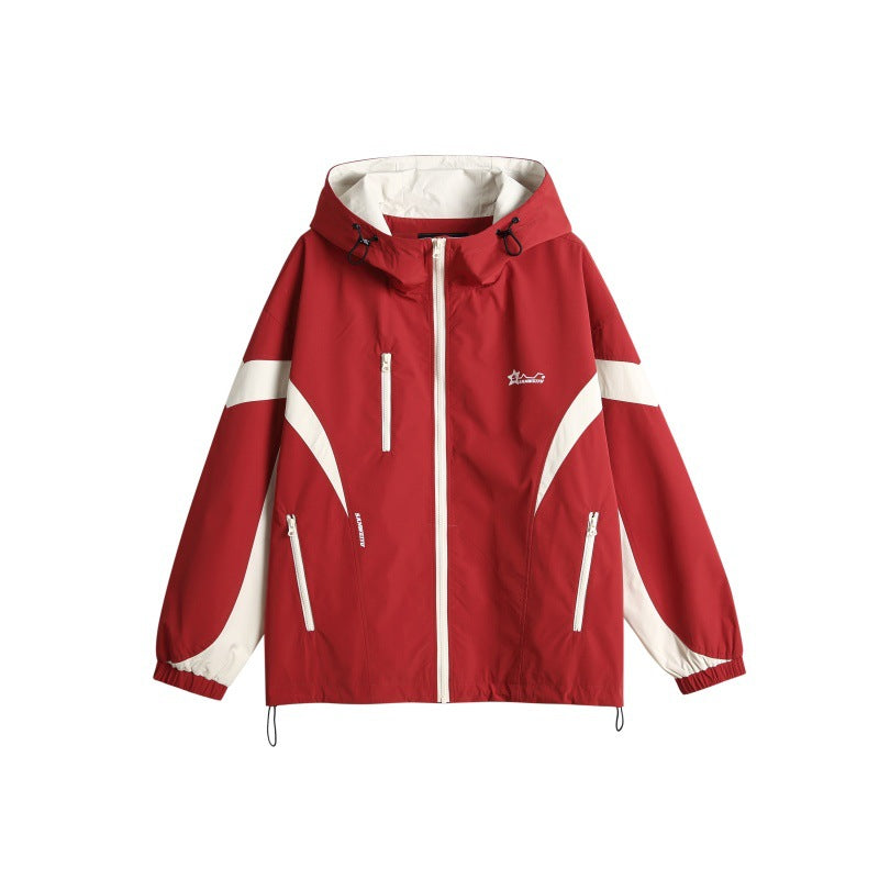 Unisex Technical Hooded Windbreaker Jacket in Boxy Cut with Contrasting Panels and Water-Repellent Zippers Chichicherry