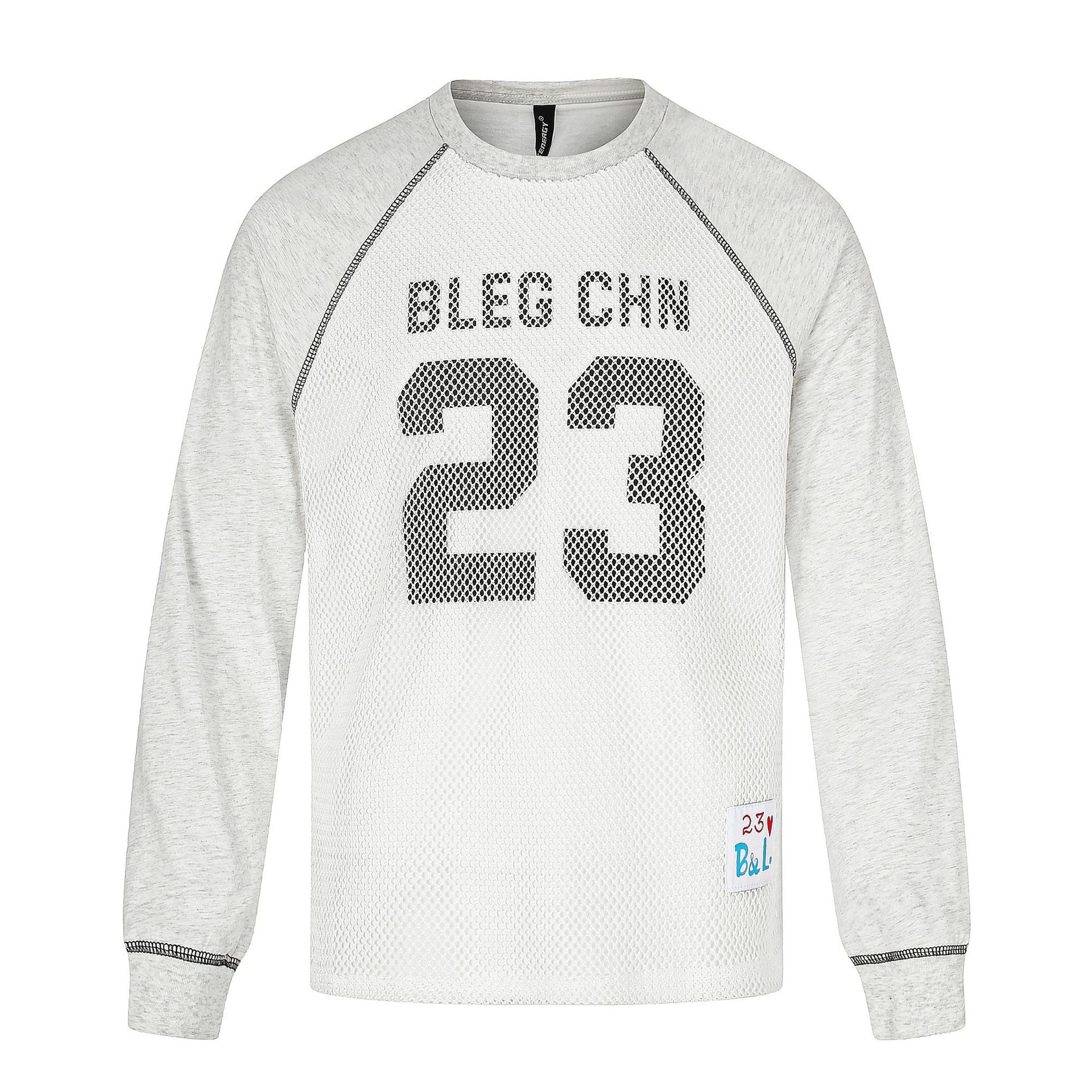 Men's Sportives Mesh Layer Crew Neck Sweatshirt with Raglan Sleeves and Front Print Chichicherry