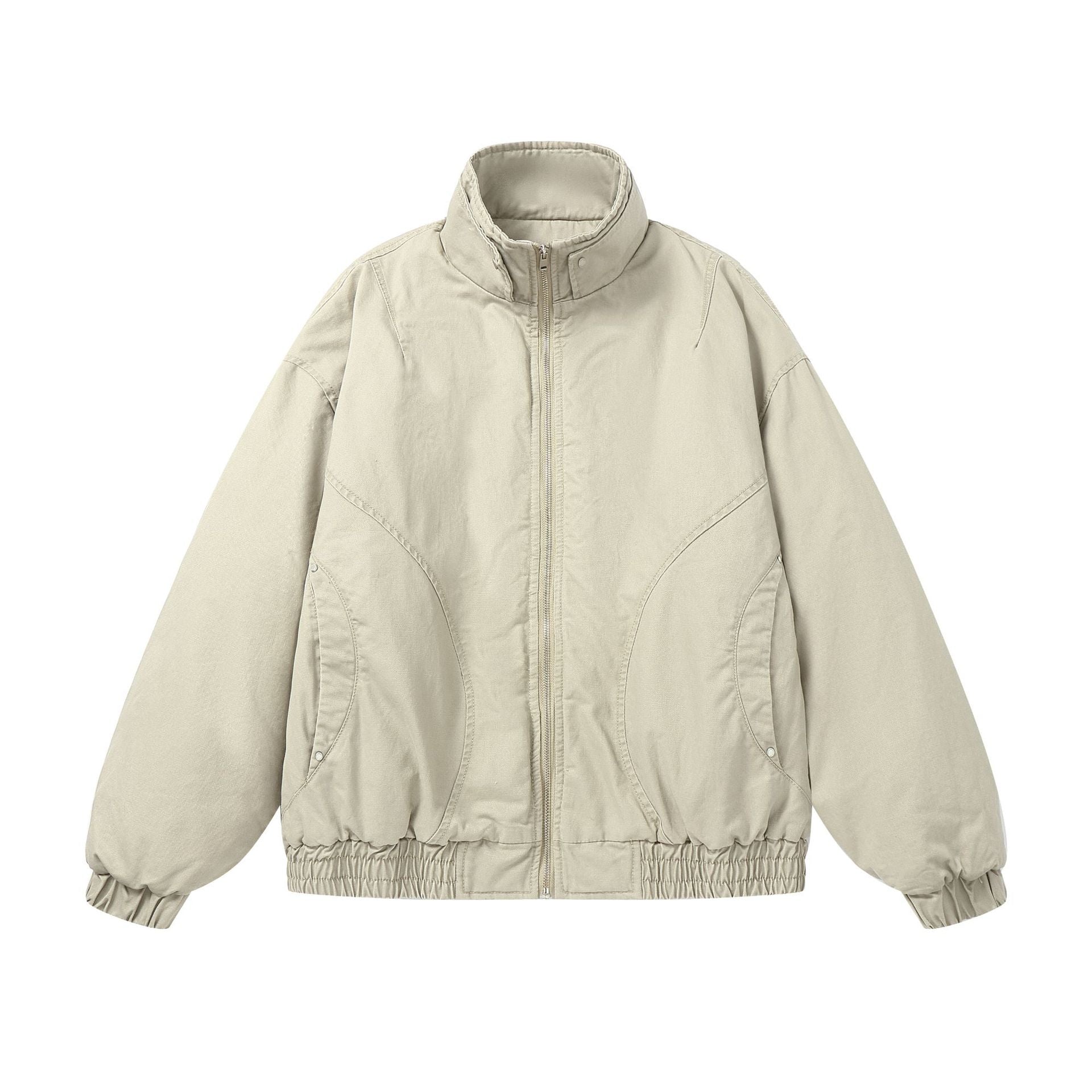Women's boxy quilted bomber jacket with high stand-up collar and elastic hem