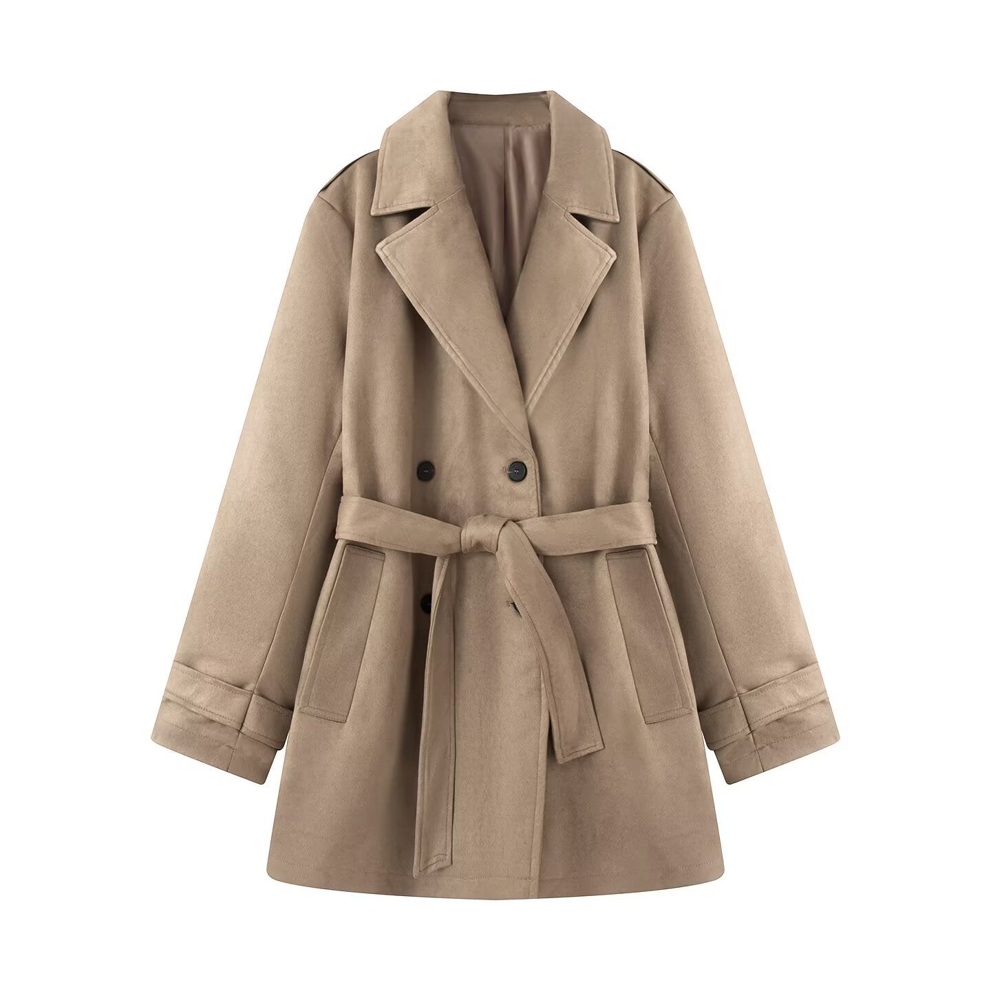 Women's short trench coat in suede-look velvet with tie belt Chichicherry