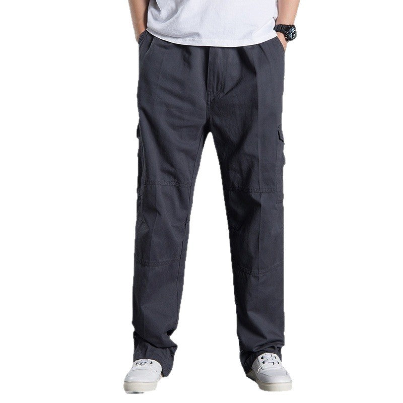 Men's Wide Utility Cargo Pants made of Cotton Canvas with Multiple Pockets and Drawstring Waist Chichicherry