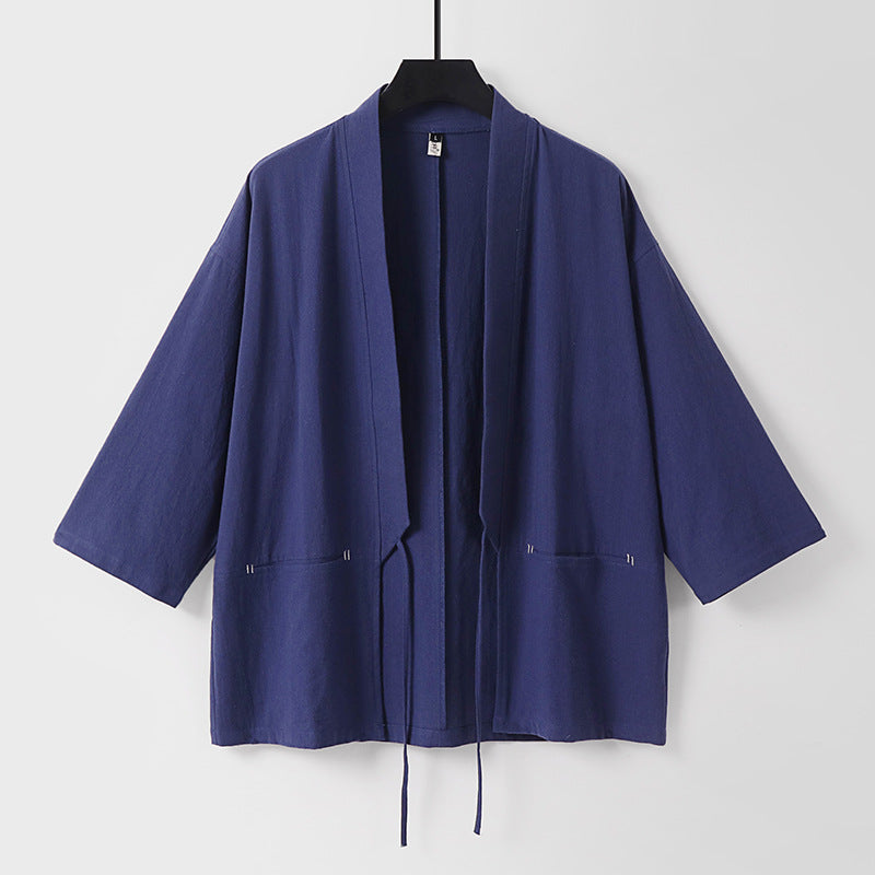 Women's Relaxed Kimono Cardigan made of Cotton Blend with Drawstring and Hip Pockets Chichicherry