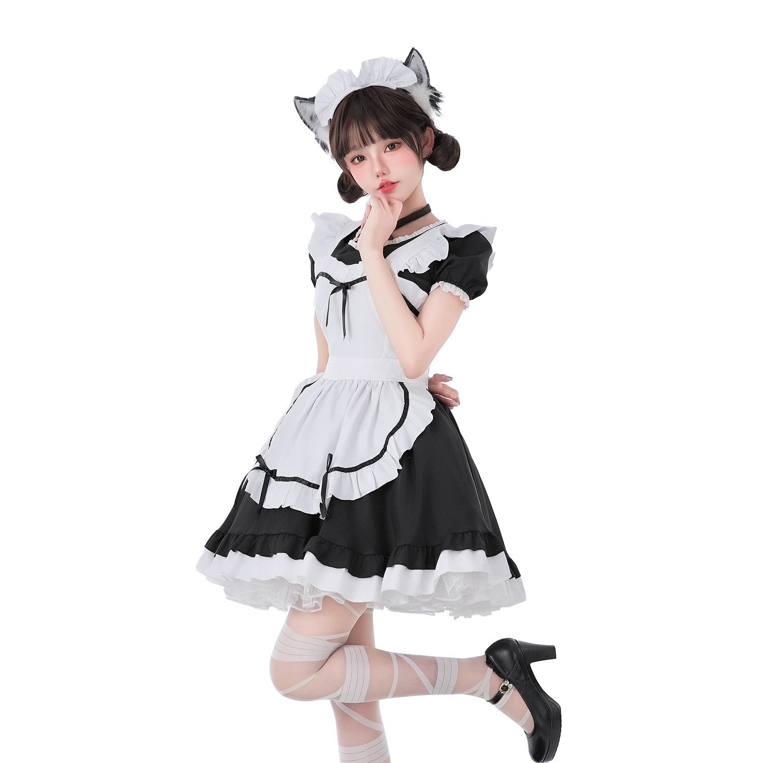 Women's playful maid dress with ruffle details and decorated apron dress Chichicherry