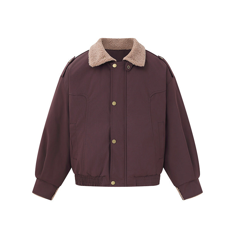 Women's short-cut boxy blouson with teddy collar and shoulder tabs Chichicherry