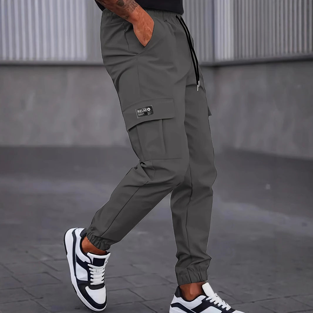 Men's Modern Cargo Jogging Pants with Elastic Waistband, Drawstring & Flap Pockets Chichicherry