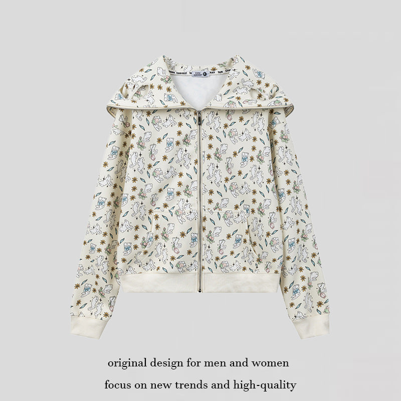Women’s Hooded Sweat Jacket with Zipper and Cute All-Over Print Chichicherry