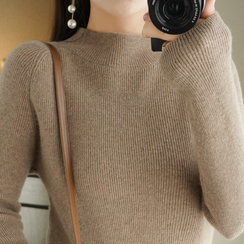 Women Slim Fit Stand Collar Sweater made of lightweight fine knit with a fine rib structure Chichicherry