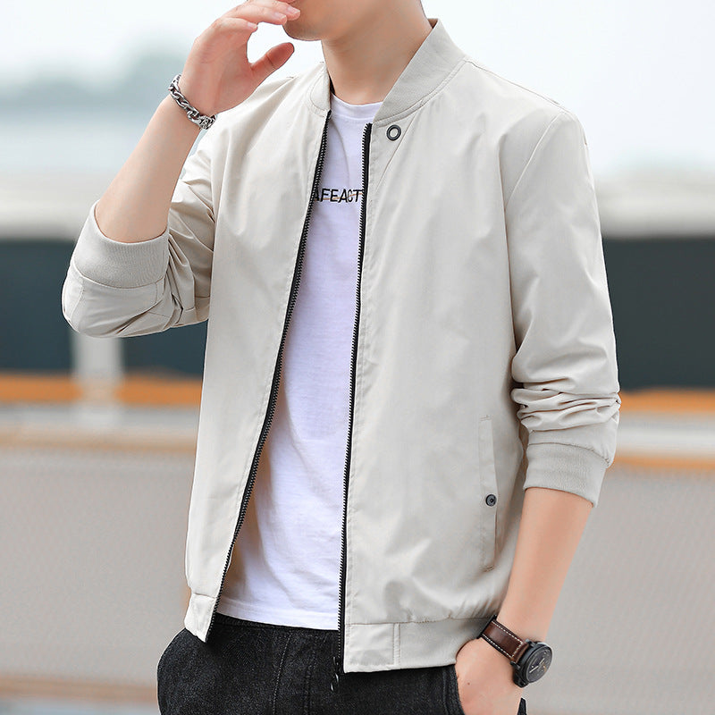 Men's Minimalist Nylon Bomber with Concealed Two-Way Zipper and Ribbed Collar Chichicherry