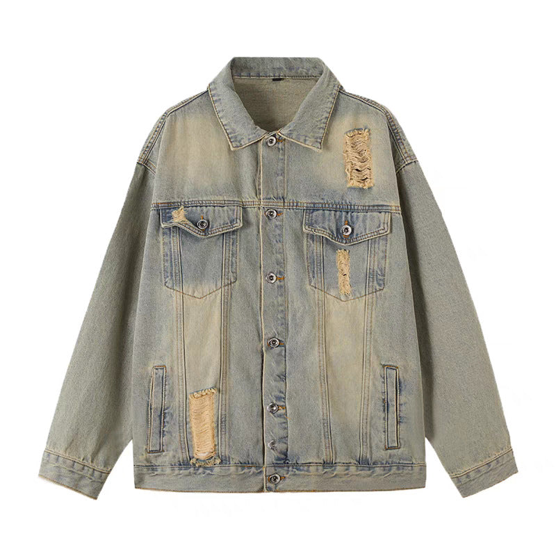 Herren Oversized Jeansjacke mit Used-Waschung und Destroy-Details Chichicherry
