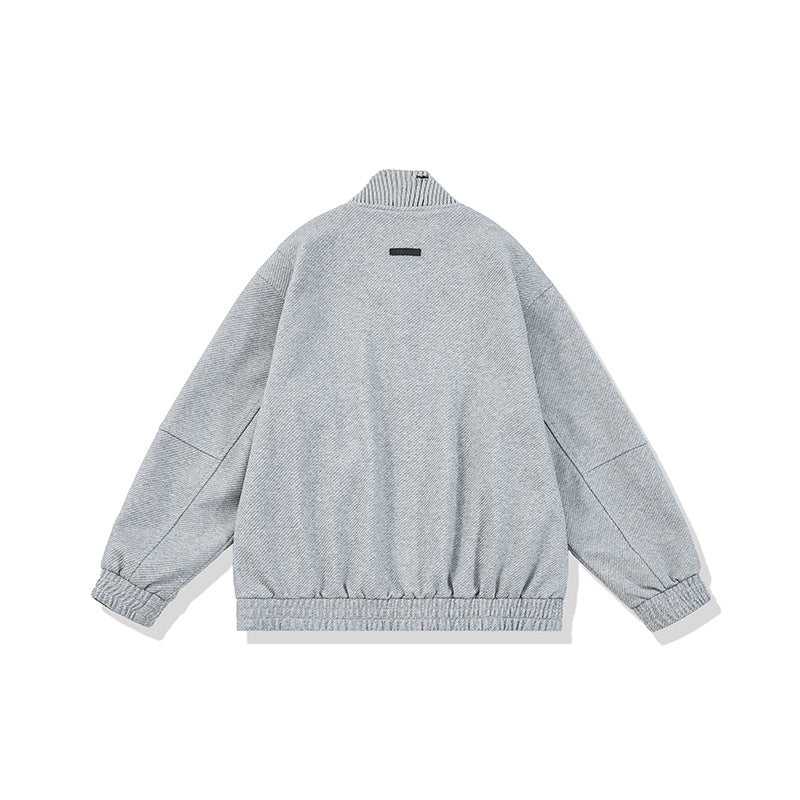 Unisex Boxy Knit Mix Transition Jacket with High Ribbed Collar and Elastic Hem Chichicherry
