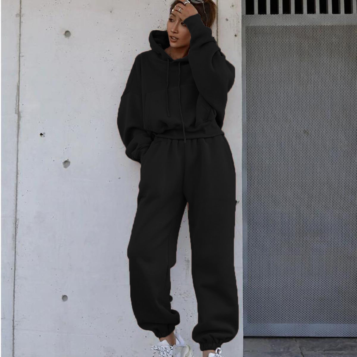 Damen Oversized Loungewear-Set aus French‑Terry mit Kapuze und High‑Waist Jogginghose Chichicherry