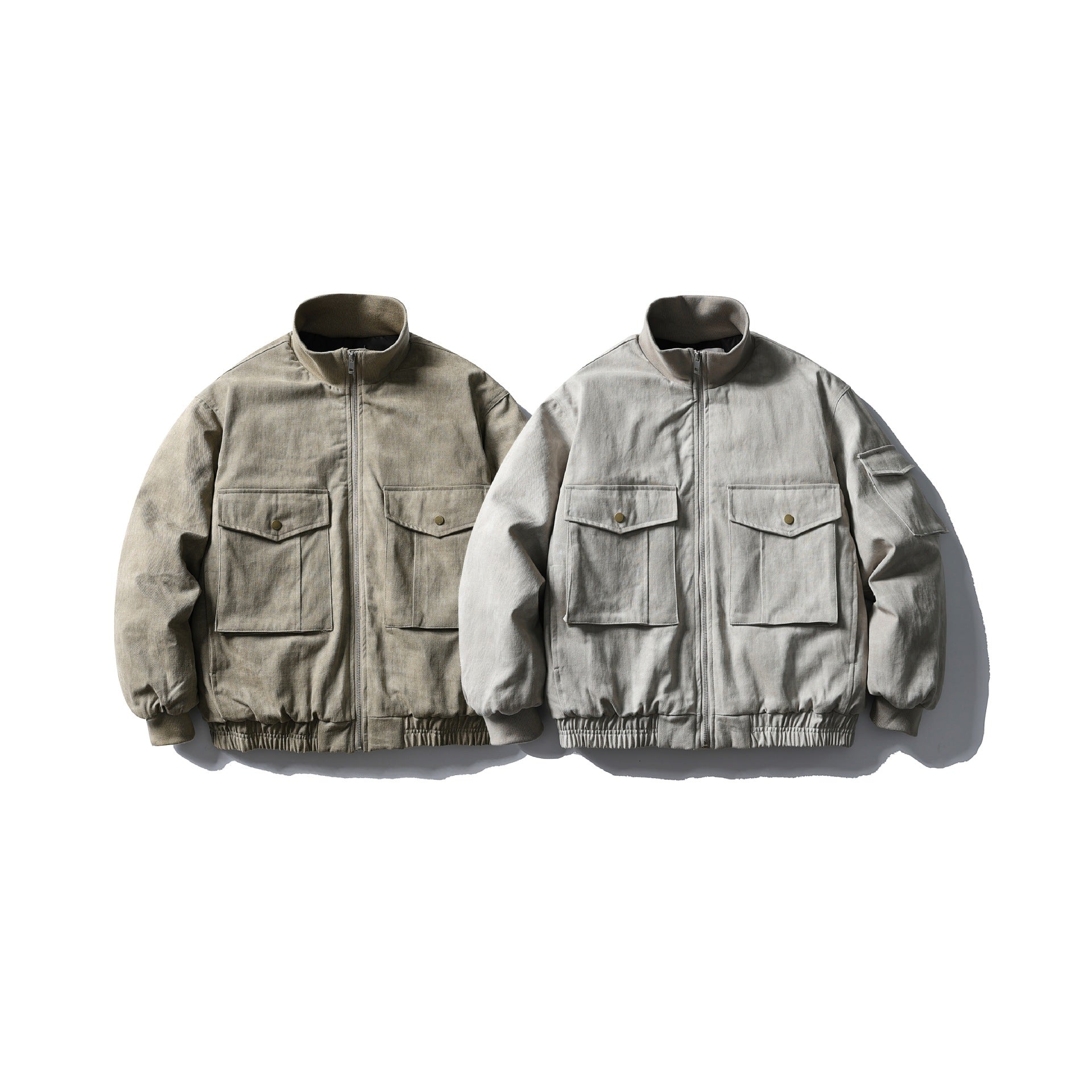 Men's Boxy Utility Blouson Jacket with Stand-up Collar, Cargo Sleeves and Applied Flap Pockets Chichicherry