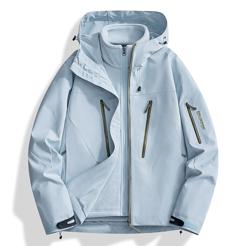 Men's two-in-one softshell outdoor jacket with detachable fleece inner jacket and waterproof zippers Chichicherry