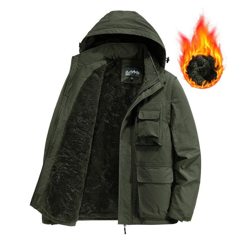 Men's multifunctional fleece-lined field parka with hood and multiple pockets Chichicherry