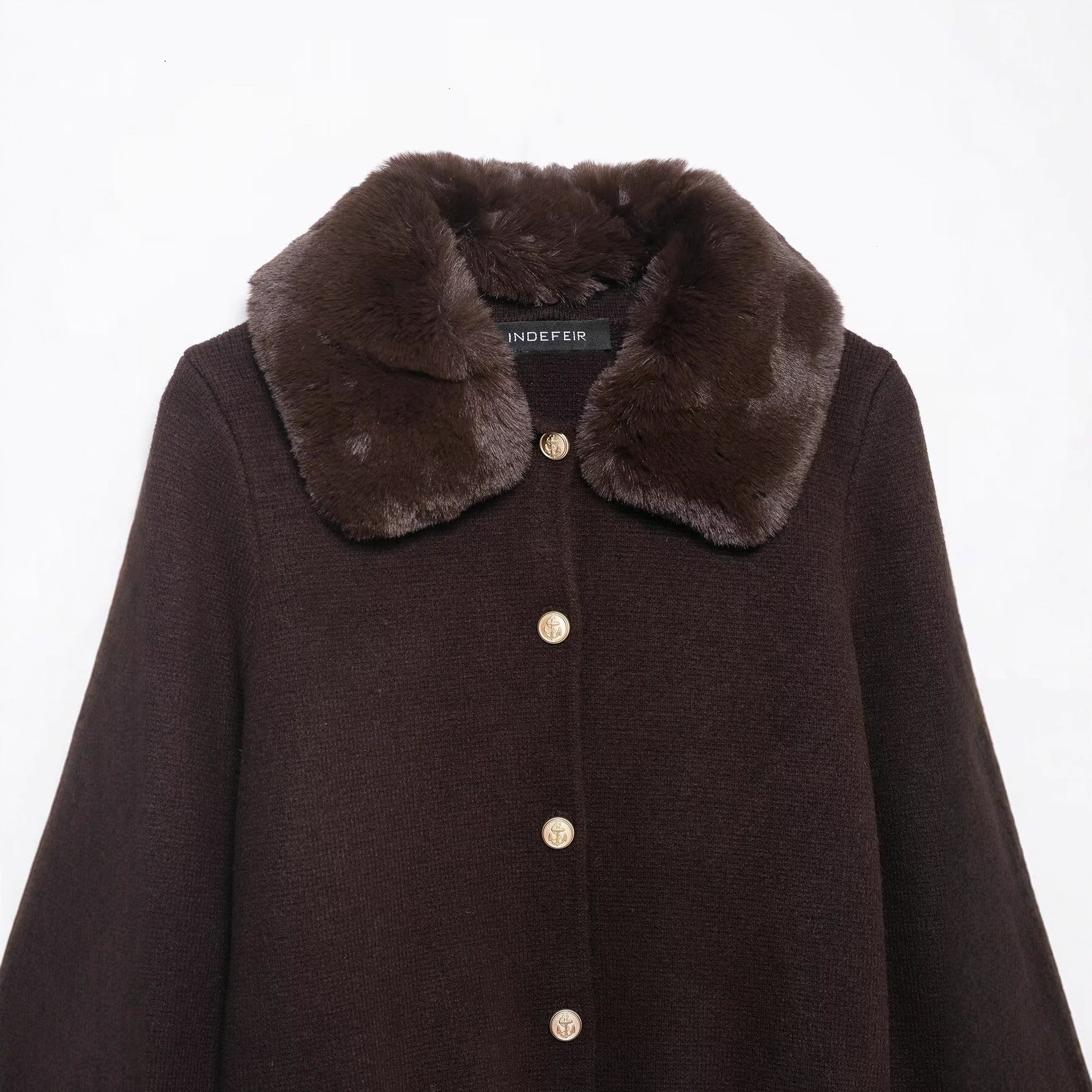 Women Short-Cut Knitted Cardigan with Detachable Faux-Fur Collar Chichicherry