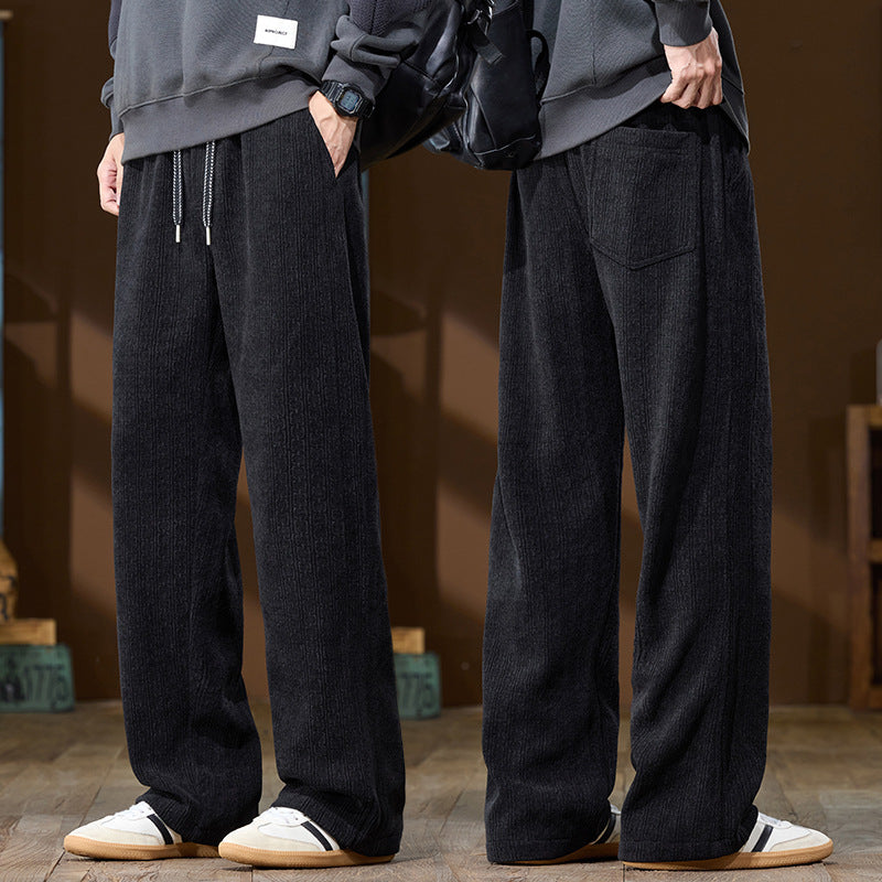 Men's Wide-Cut Lounge Pants made of Ribbed Structured Fabric with Elastic Waistband and Drawstring Chichicherry
