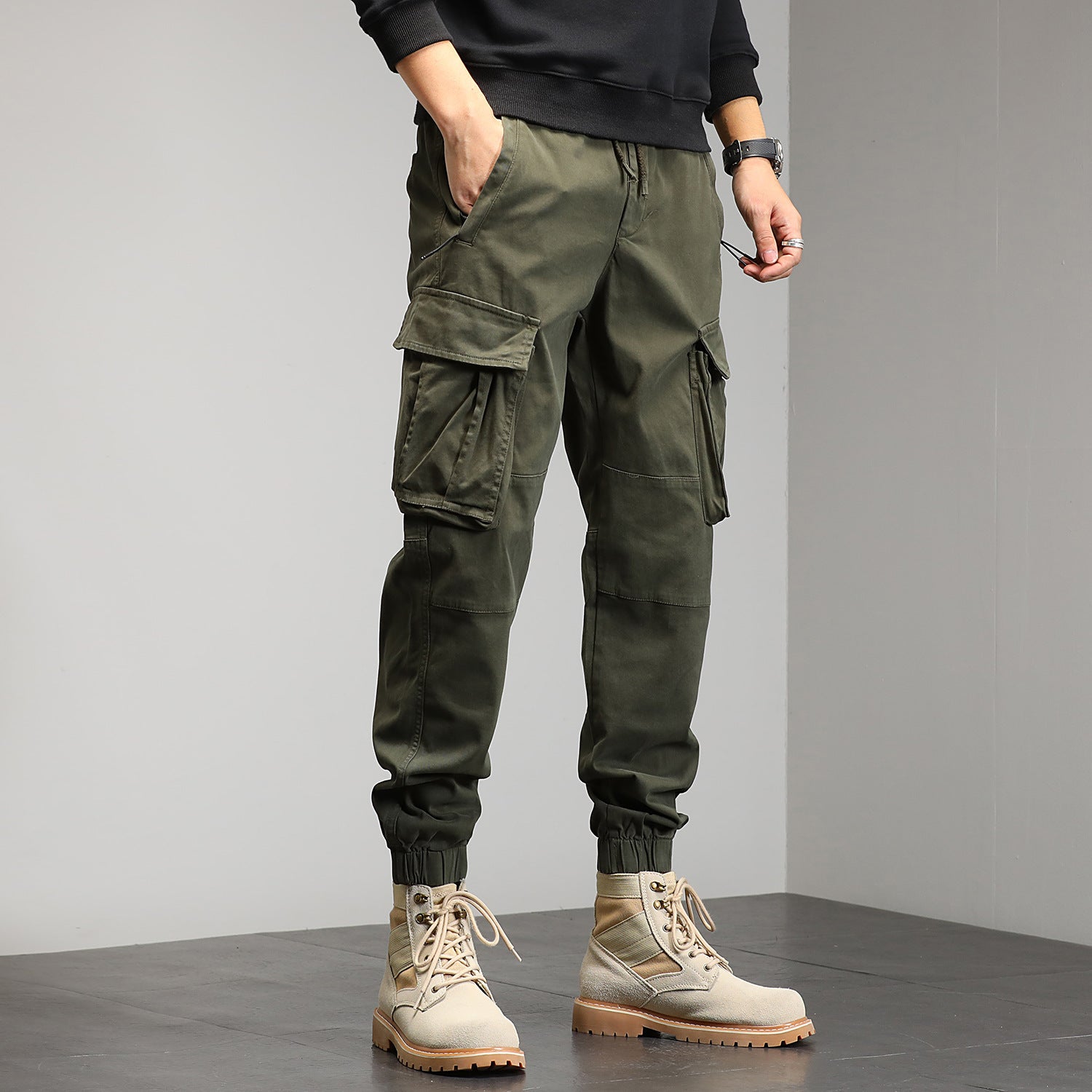Men's Cargo Jogger Pants with Multi-Pockets and Drawstring Chichicherry