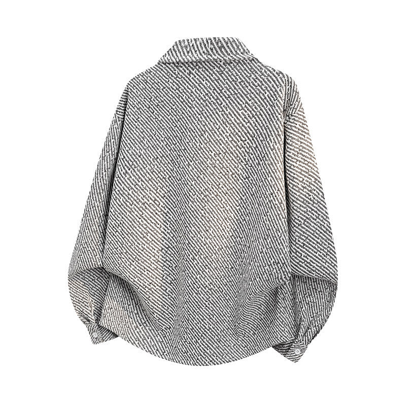 Women Oversize Texture Shirt Jacket with Diagonal Structure and Chest Pocket Chichicherry