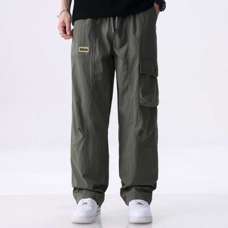 Men's Wide Utility Cargo Pants made of Cotton Blend with Drawstring Waist and Flap Pockets Chichicherry