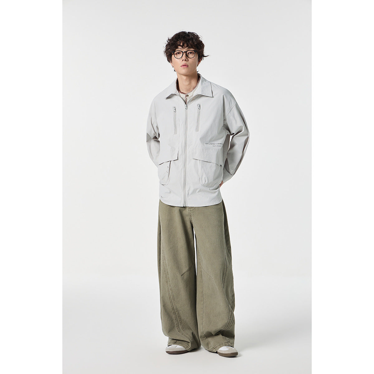 Unisex Technical Overshirt Jacket in Boxy Cut with Front Zipper and Multi-Function Pockets Chichicherry