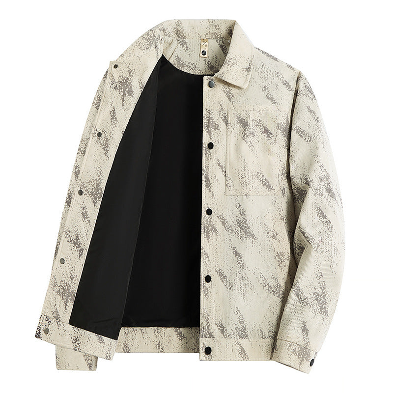 Men's Lightweight Overshirt Jacket with Subtle Reptile Print and Snap Closure Chichicherry