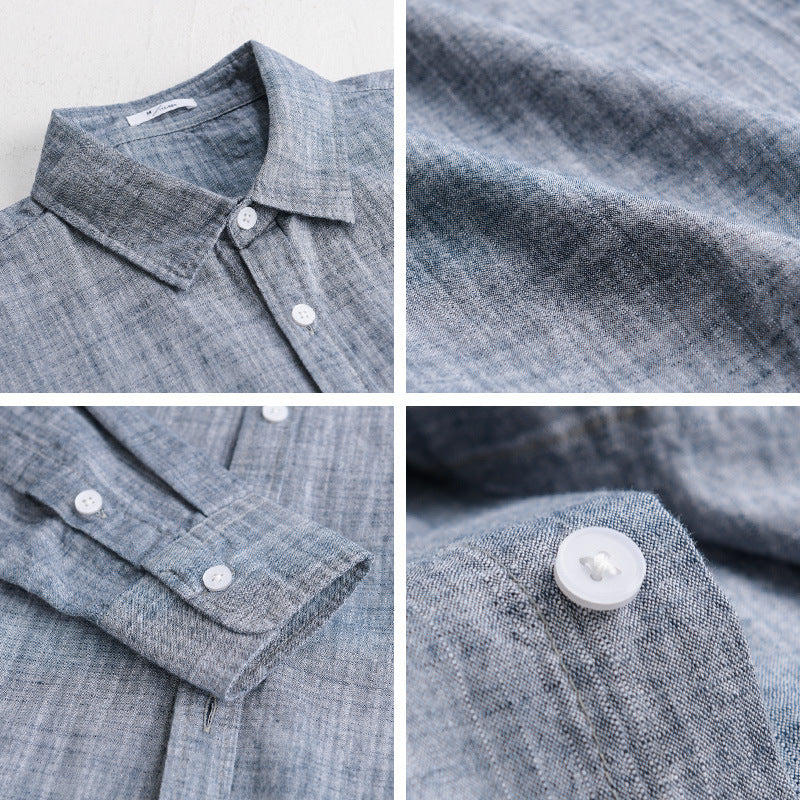 Men's Textured Linen-Cotton Overshirt in Relaxed Fit with Shirt Collar and Continuous Button Placket Chichicherry