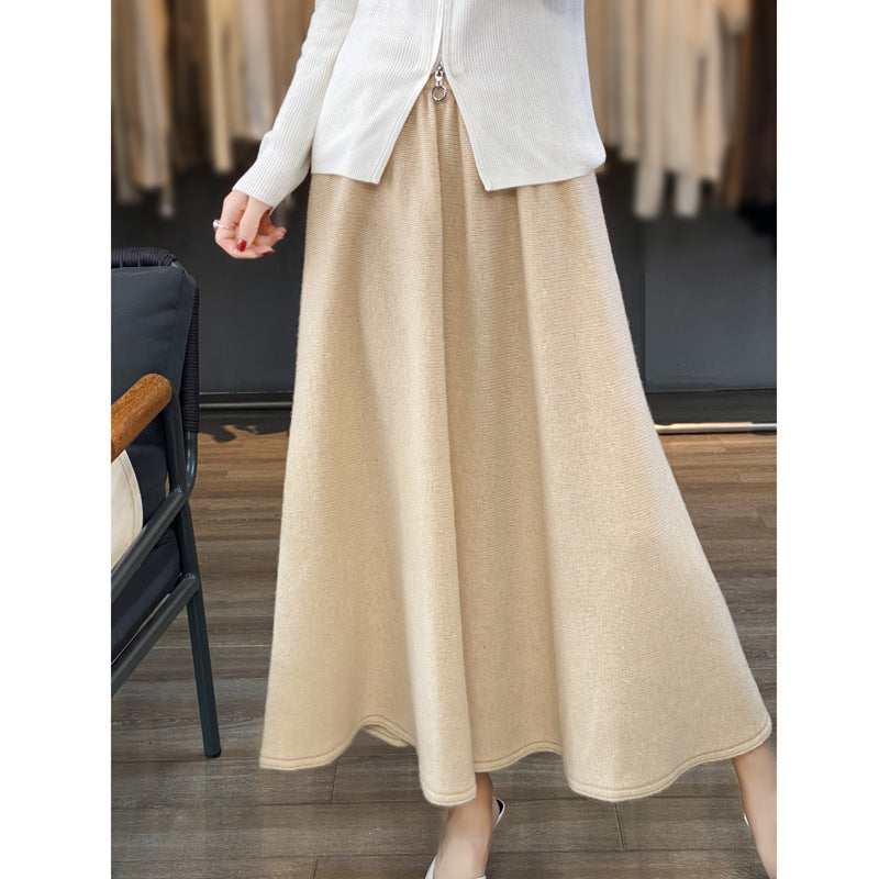 Ladies midi skirt made of knitted wool blend with flared A-line Chichicherry