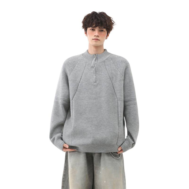 Herren Strick-Halbzip-Pullover mit Stehkragen und strukturierten Rippdetails Chichicherry