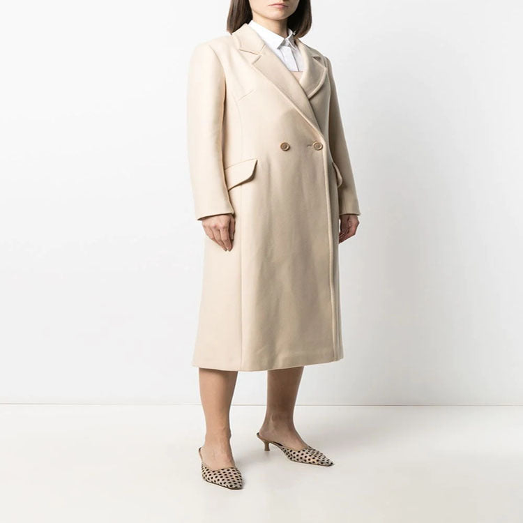 Women's Midi-Length Tailoring Coat Made of Wool Blend with Narrow Lapel and Flattering Fall Chichicherry