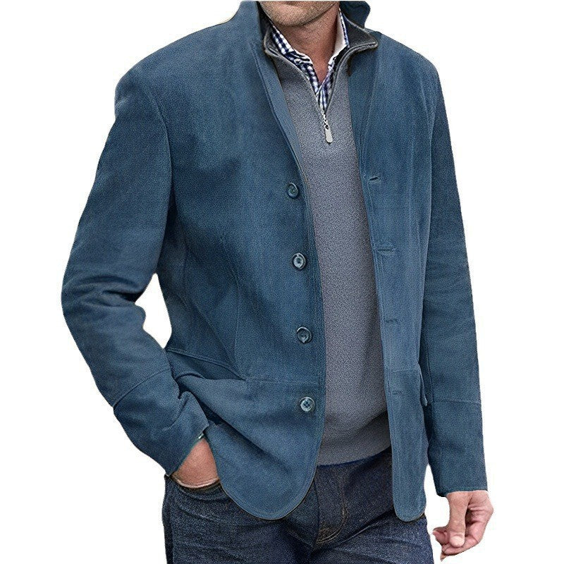 Men's Suede Blazer with Button Placket and Tailored Cut Chichicherry