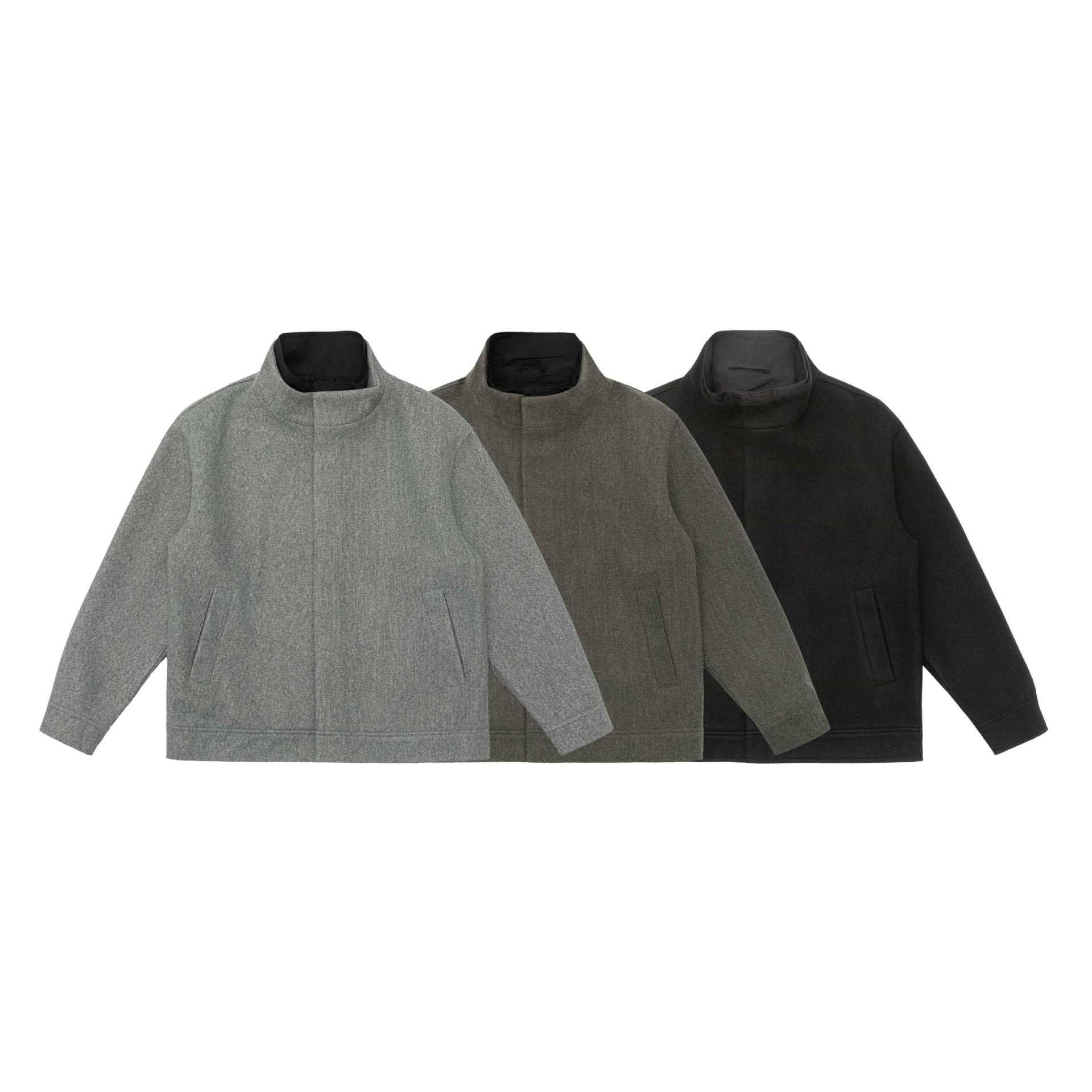 Men's short jacket made of wool blend in boxy cut with high closed funnel collar Chichicherry