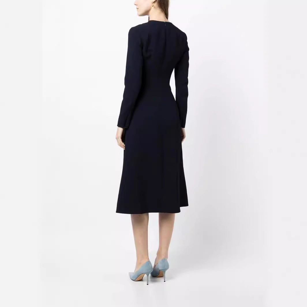 Women's midi dress with fitted draping and A-line skirt Chichicherry