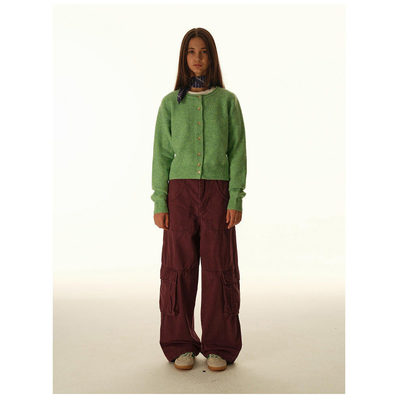 Women's Baggy Cargo Pants with High Waist, Large Flap Pockets and Reinforced Seam Panels Chichicherry