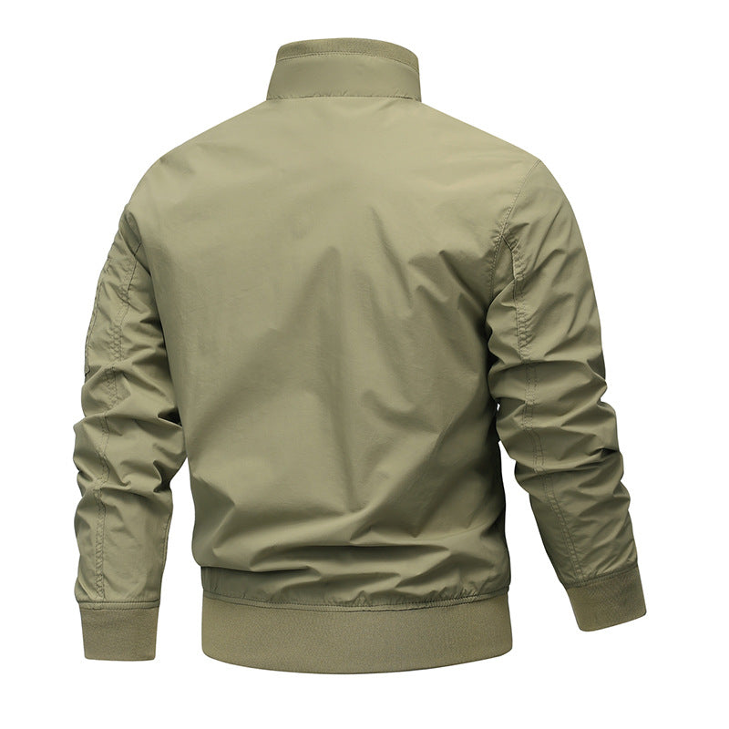 Men's Lightweight Utility Bomber Jacket with Arm Pocket and Mesh Lining Chichicherry
