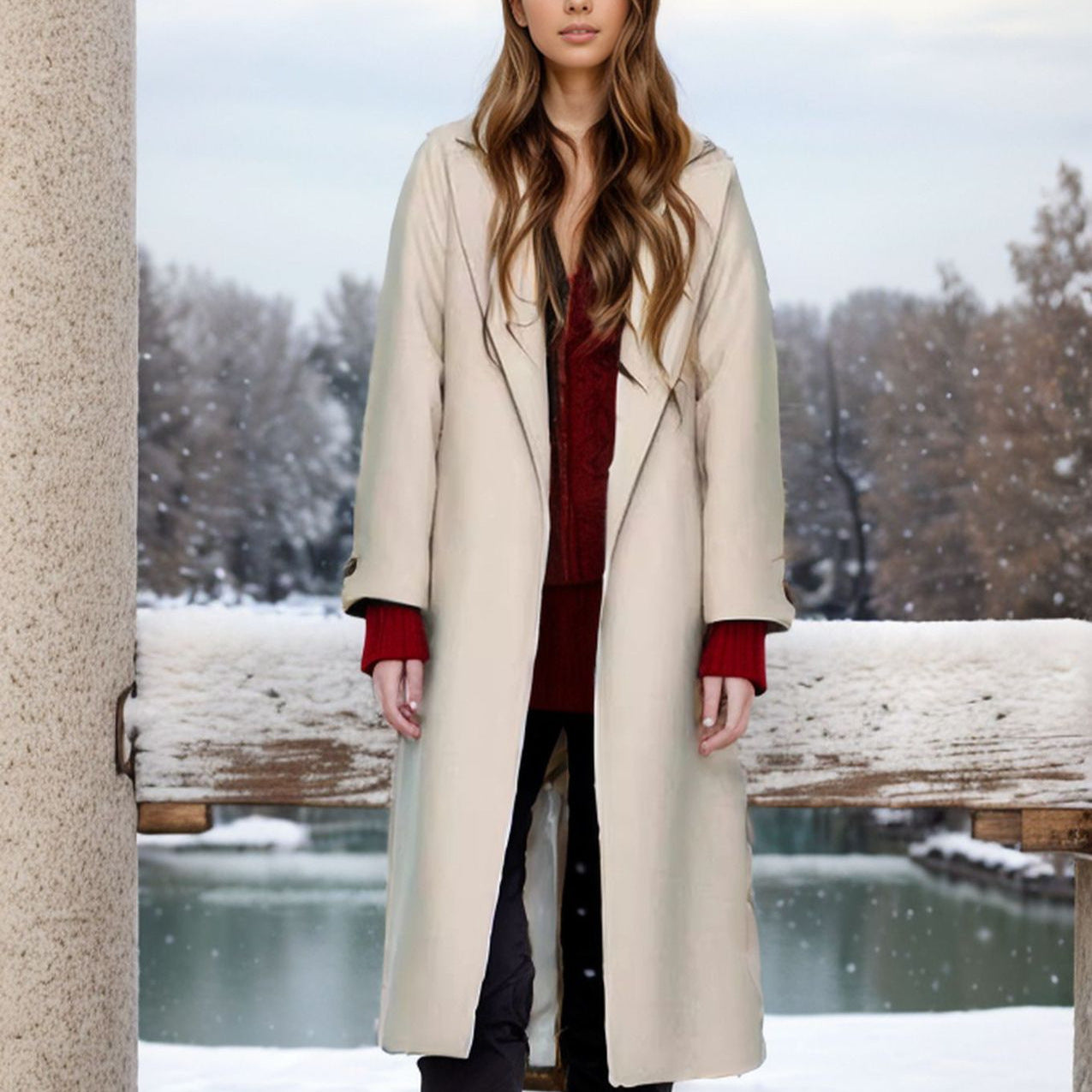 Women's long coat made of wool blend with notch collar and loose fit Chichicherry