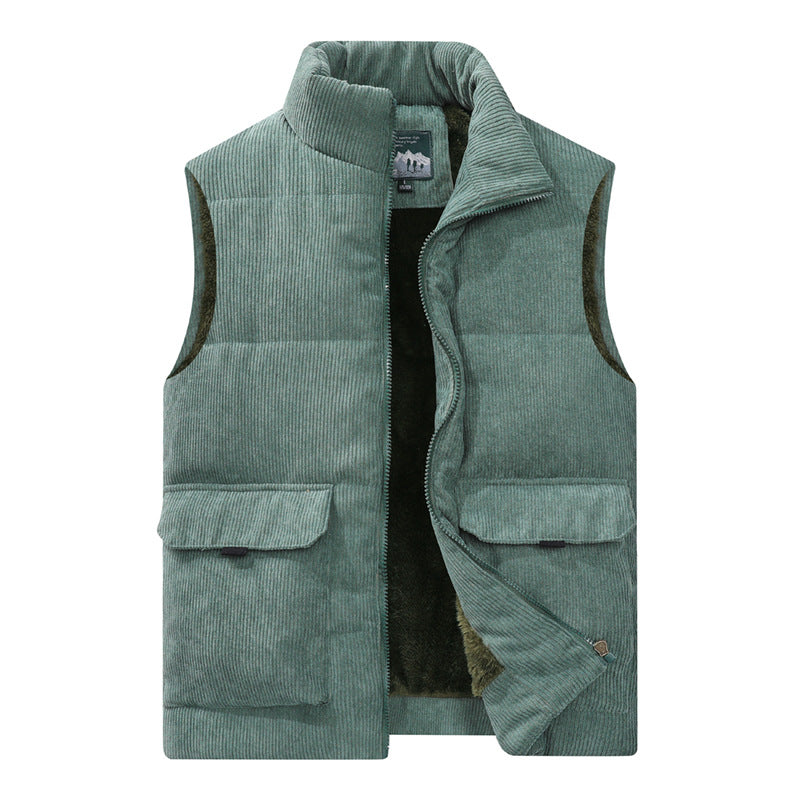 Men's cord utility quilted vest with teddy lining, high stand-up collar and patch flap pockets Chichicherry