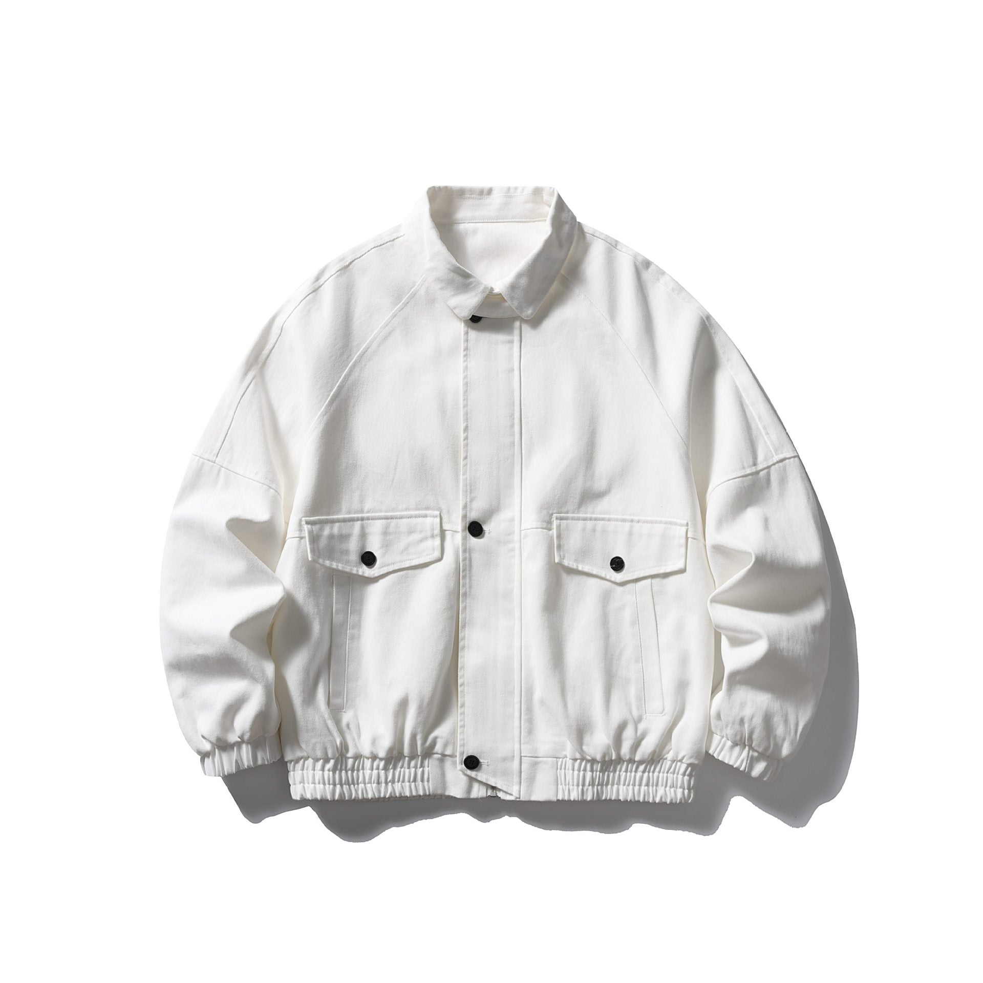 Unisex Boxy Canvas Blouson Jacket with Patch Pockets and Elastic Hem Chichicherry