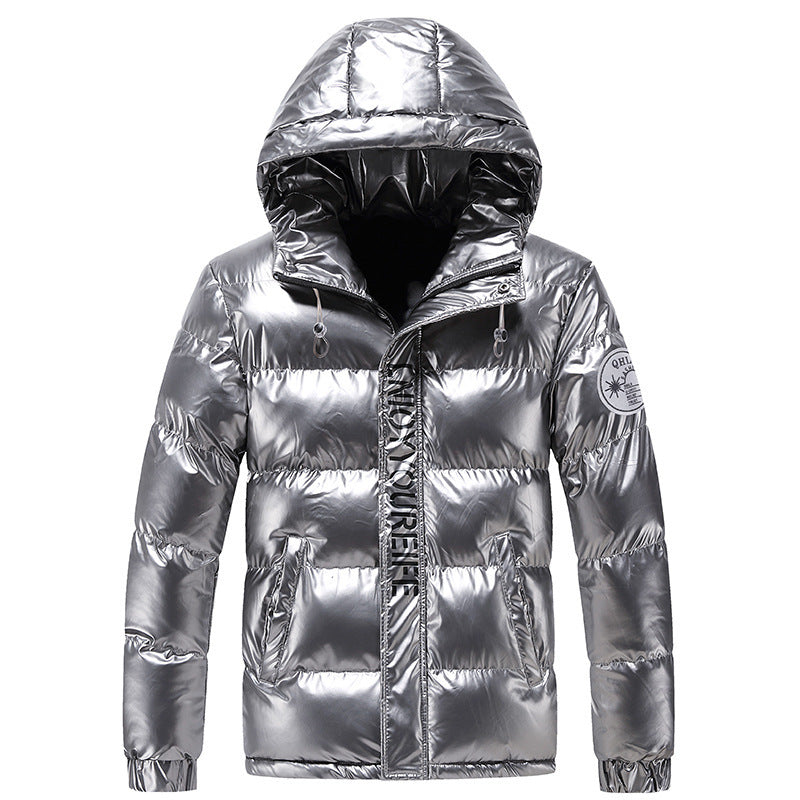 Men's shiny quilted thermo hooded jacket with metallic finish and warming insulation Chichicherry