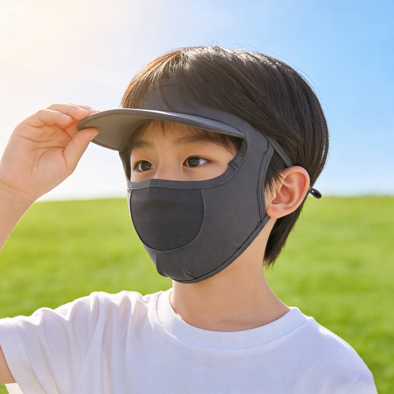 Women's sun protection visor with integrated breathable face mask and adjustable neck draw Chichicherry