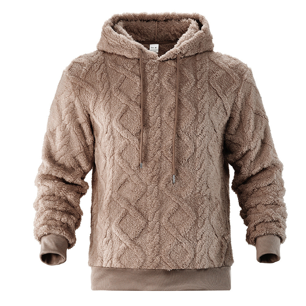 Men's teddy fleece hoodie with diamond structure, lined hood, and soft ribbed cuffs Chichicherry