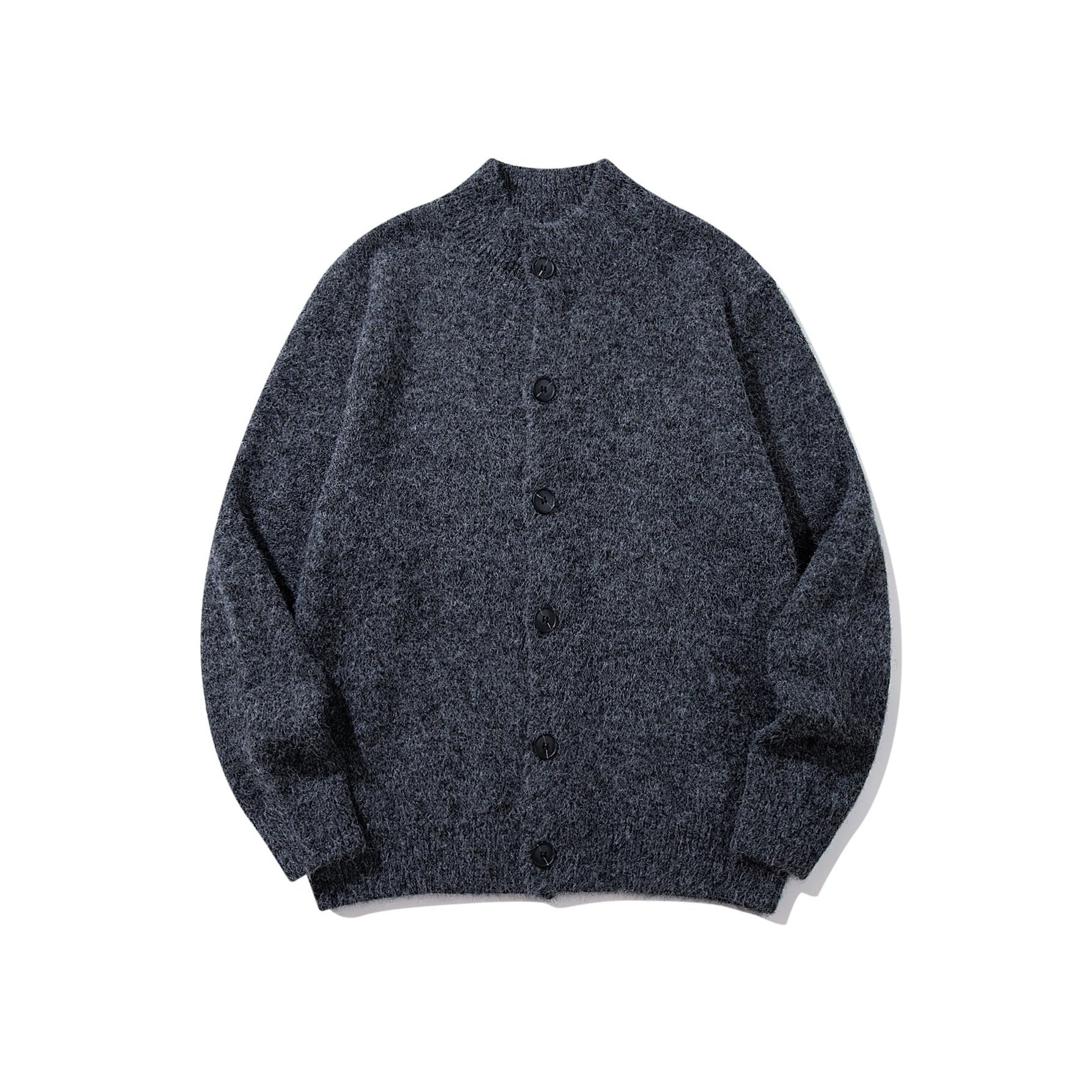 Unisex Chunky Knit Boucle Cardigan with Stand-Up Collar and Button Placket Chichicherry