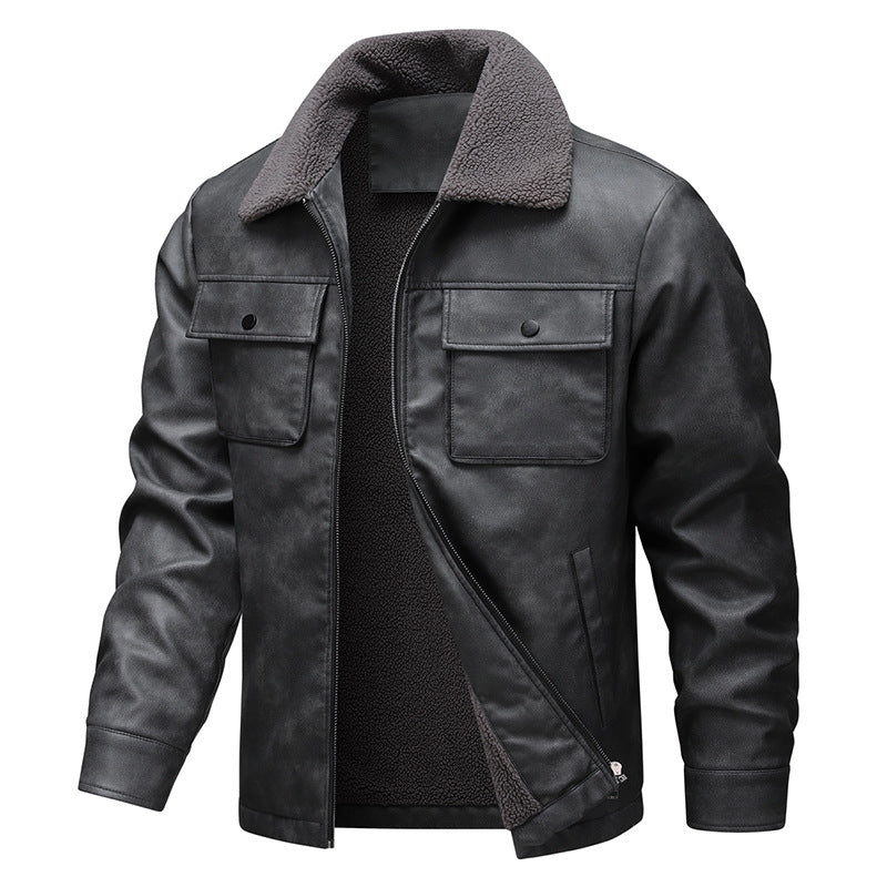 Men's vintage-inspired faux leather jacket with teddy lining and shirt collar Chichicherry