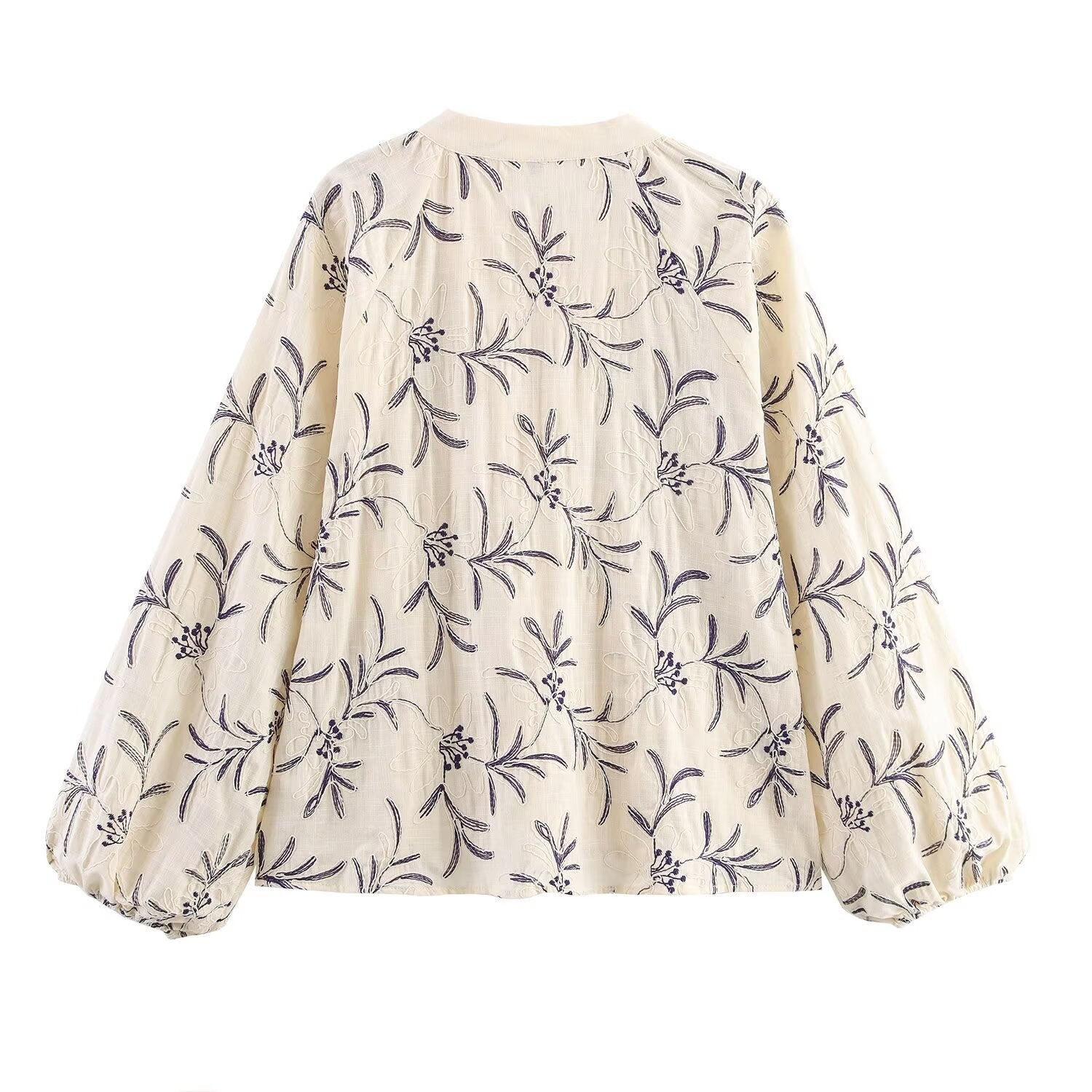 Women Lightweight Cotton Tunic with Embroidery, Tie Belt and Balloon Sleeves Chichicherry