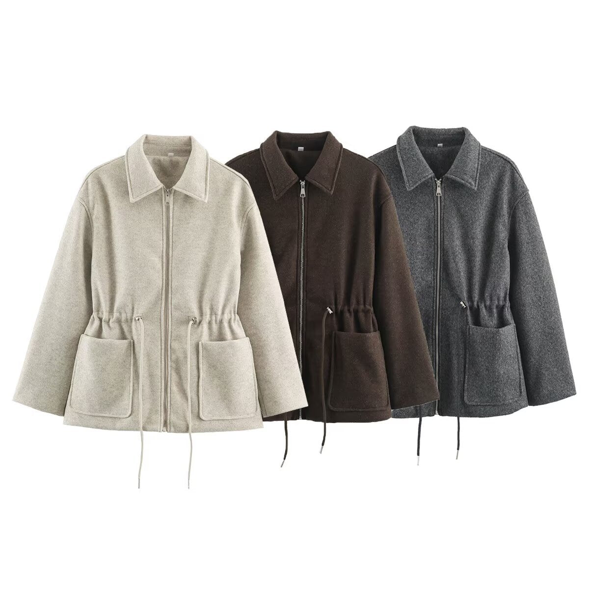 Women's short jacket made of wool blend with drawstring waist and patch pockets Chichicherry