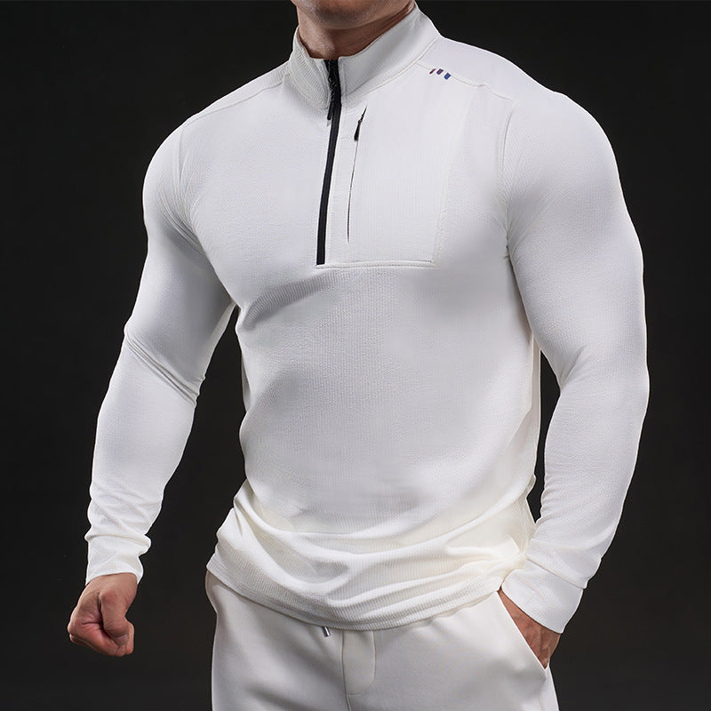 Men's Slim-Fit Thermal Long Sleeve with Stand-Up Collar and Chest Zip Chichicherry