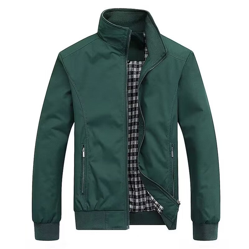 Men's Lightweight Harrington Jacket with Stand Collar and Checked Lining Chichicherry