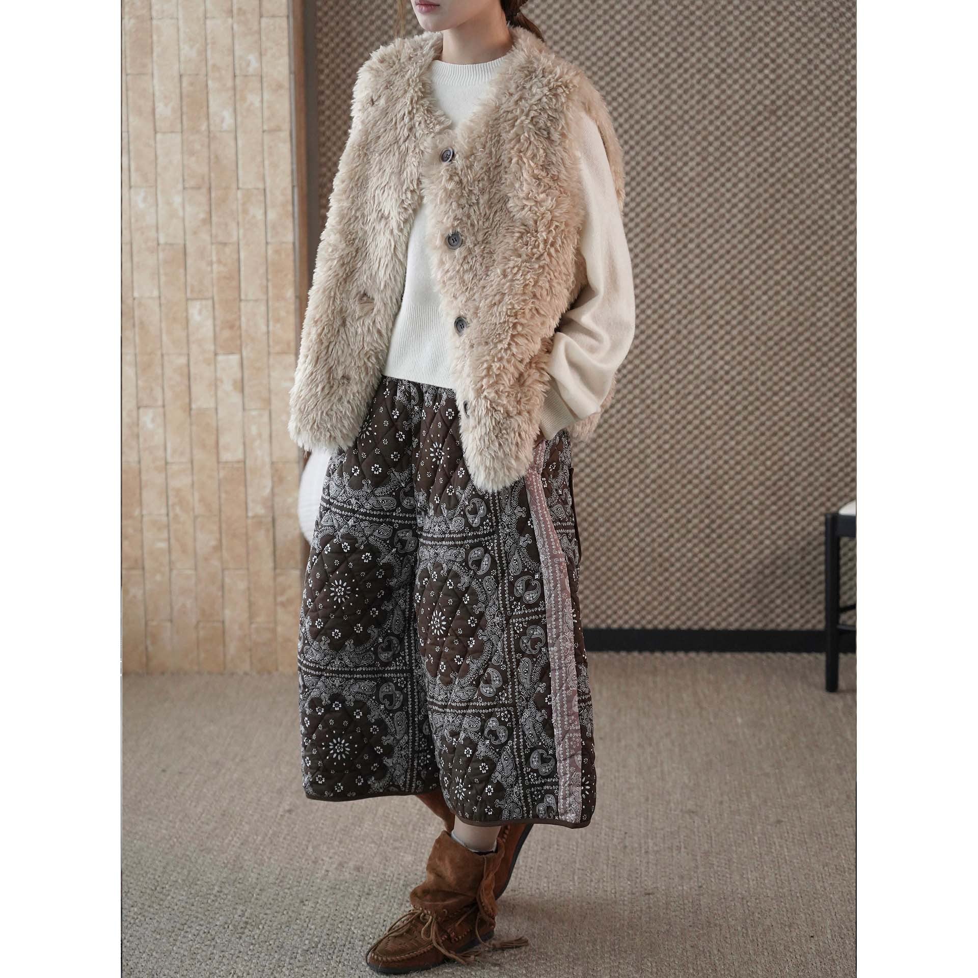 Women's Fluffy Teddy Vest with Button Closure and Round Neckline Chichicherry