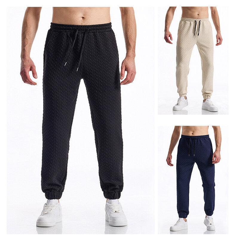 Men's Textured Casual Jogging Pants with Elastic Waistband, Drawstring and Ribbed Cuffs Chichicherry