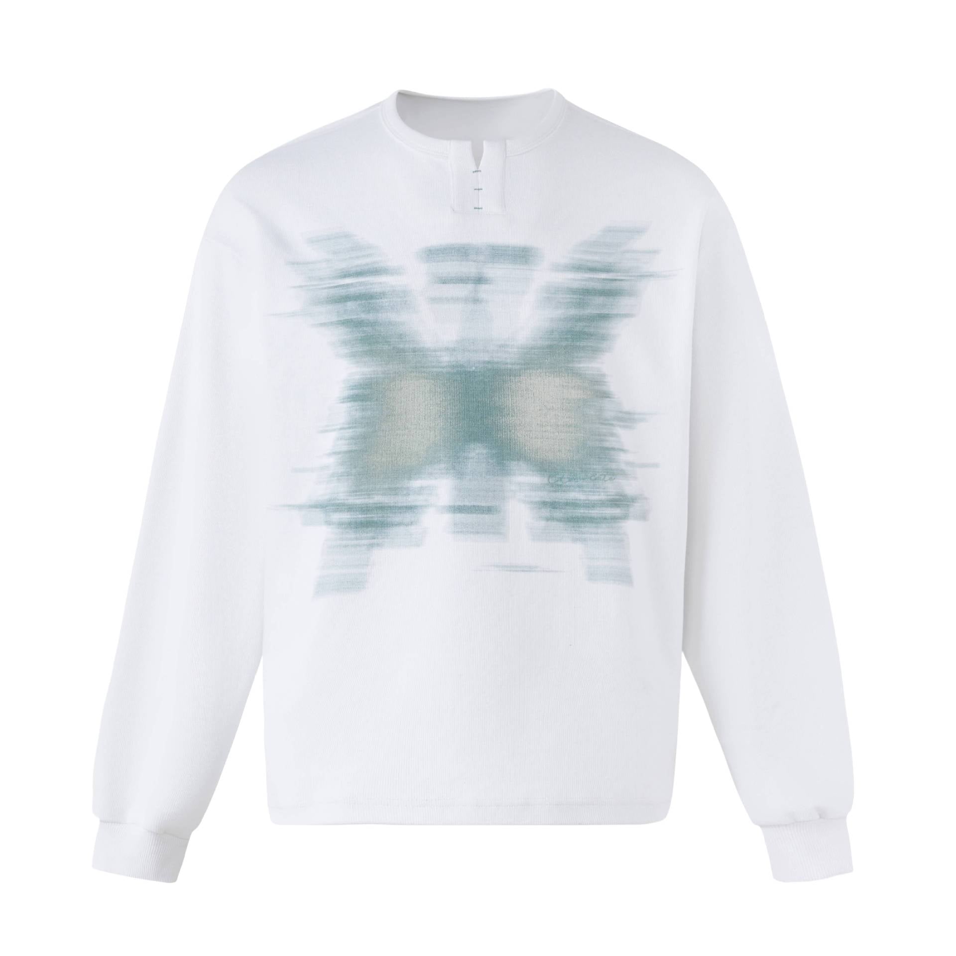 Unisex Oversized Sweatshirt with short Henley placket and blurred graphic print Chichicherry