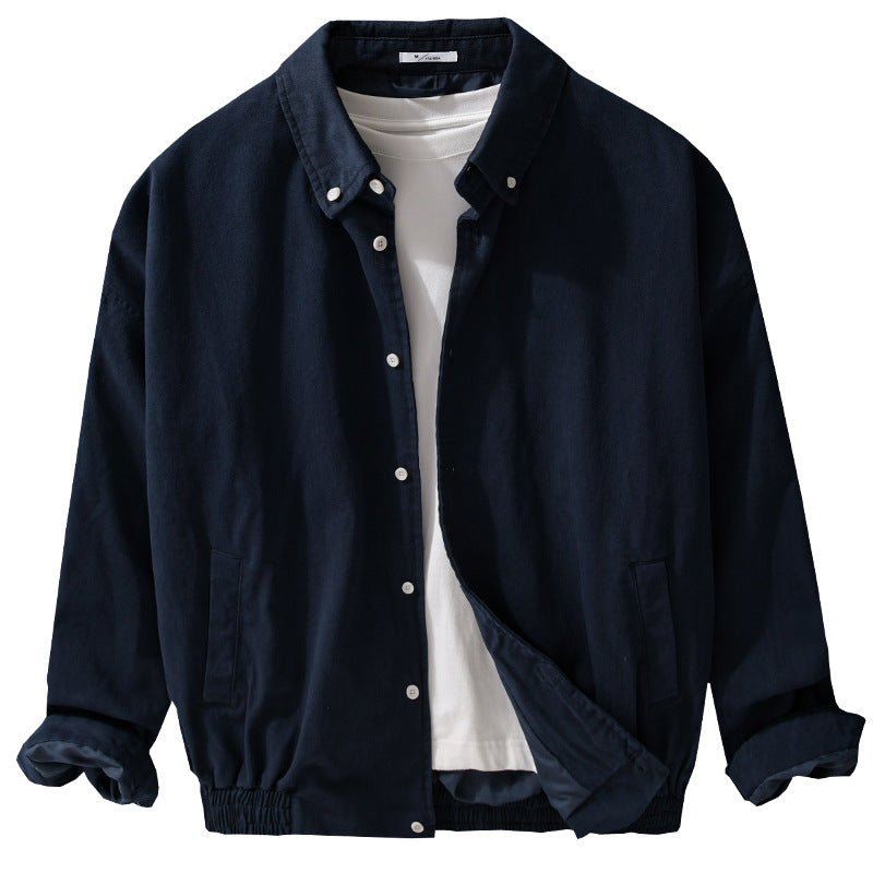 Men's Lightweight Cotton Utility Jacket with Button Placket and Elastic Hem Chichicherry
